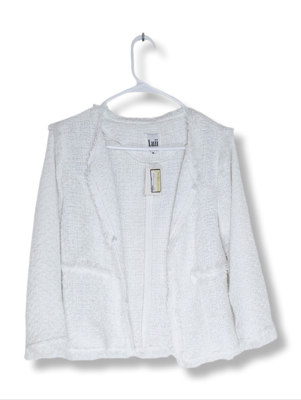 NWT Luii White Fringe Basket Weave Cardigan Boho Open Jacket Sz M Anthropologie
